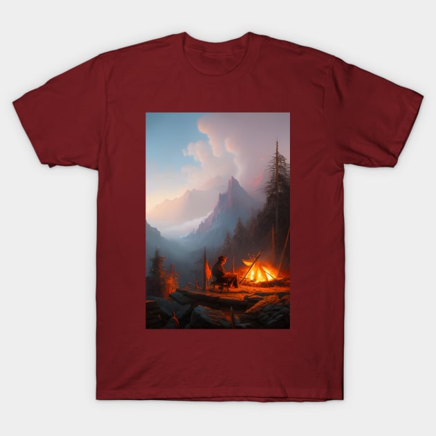 Wanderlust: A Cozy Night by the Campfire Digital AI Art T-Shirt by Christine aka stine1